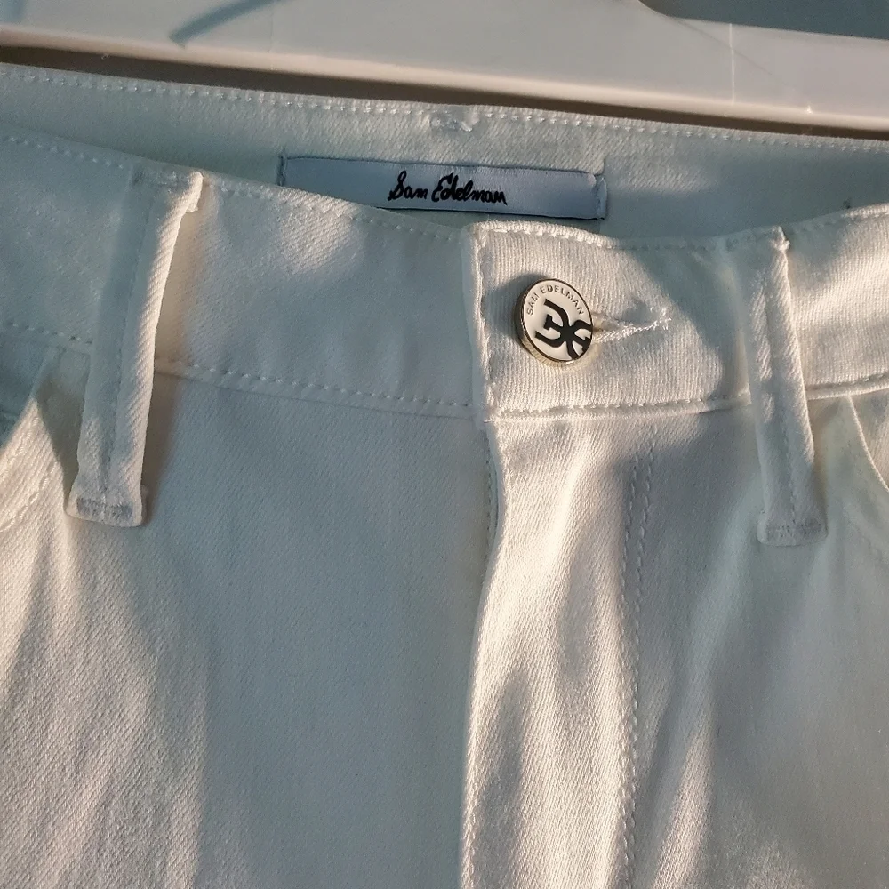 Sam Edleman The Kitten Mid Rise Distressed Hem Cropped Skinny White Jeans - Picture 6 of 11